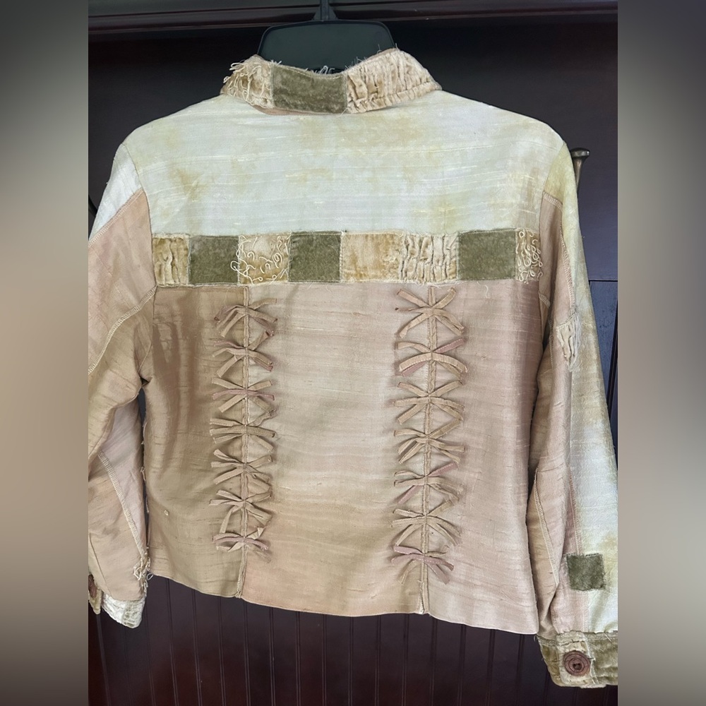 SANDY STARKMAN Silk Patchwork 3D Applique Jacket Art Wear Lagenlook Funky Size M - Picture 12 of 16